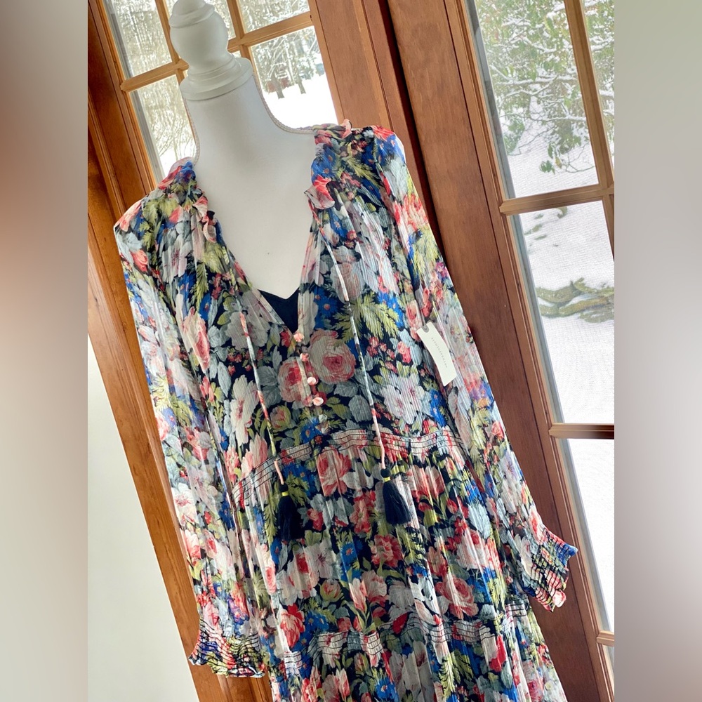 Anthropologie Floral Long-Sleeve Tiered Maxi Dress in Black Multi - Picture 4 of 8
